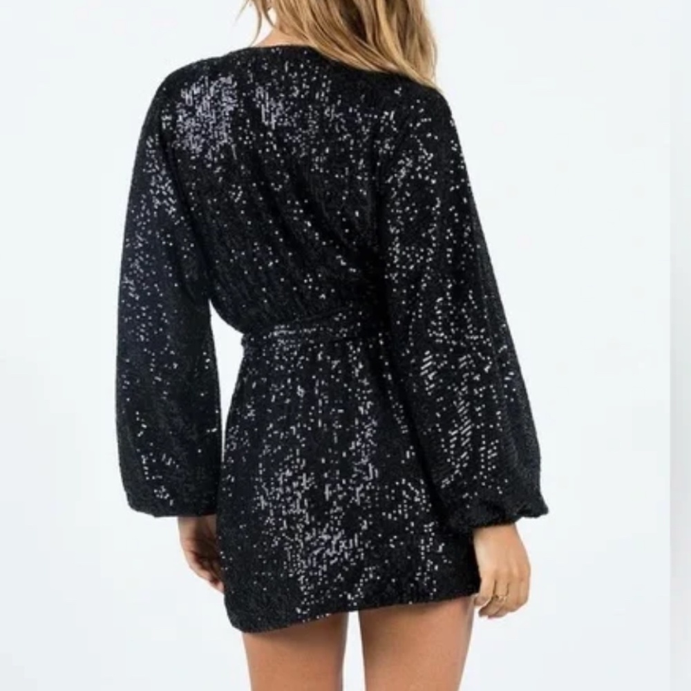 Princess Polly Dancing Queen Recycled Sequin Mini Dress – Black, Size 4